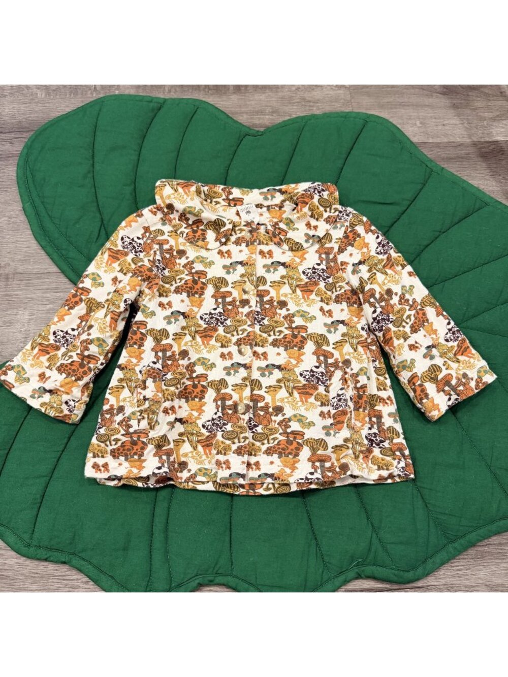 Kate Quinn Bamboo 18-24M Mushroom Print Button Front Peter Pan Long Sleeve Top
